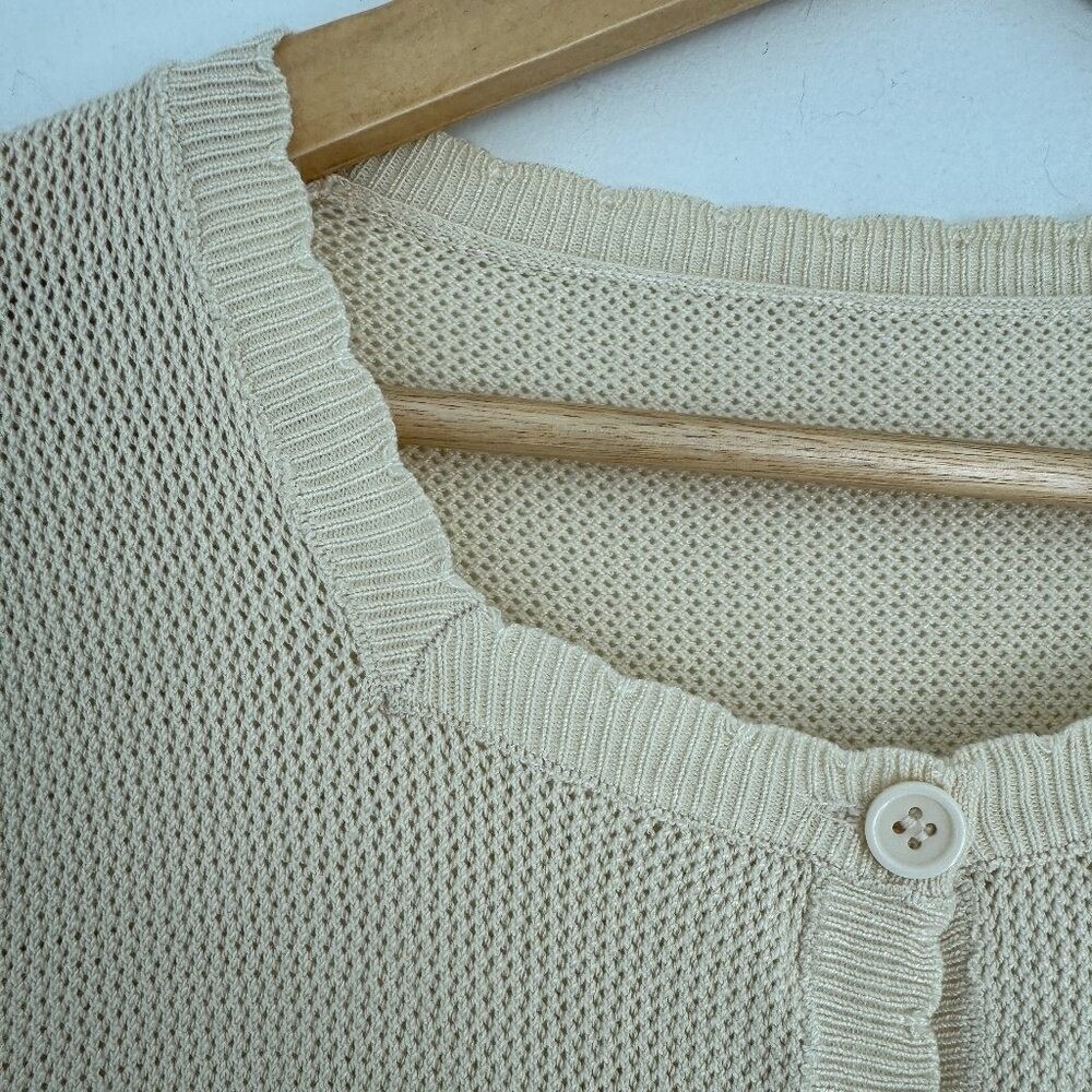 VTG Ivory Cream Short Sleeve Knit Cottagecore Cardigan L Gilmore Girls Fairycore - Picture 4 of 4